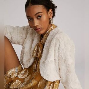 Maeve Cream Faux Fur Shrug